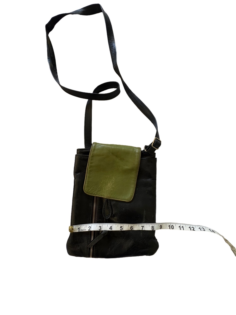 Leather Crossbody Bag with Green Card Pocket - Unbranded